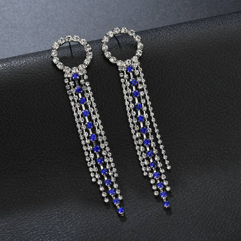 14 Styles Rhinestone Crystal Long Tassel Drop Earrings Women Party Wedding