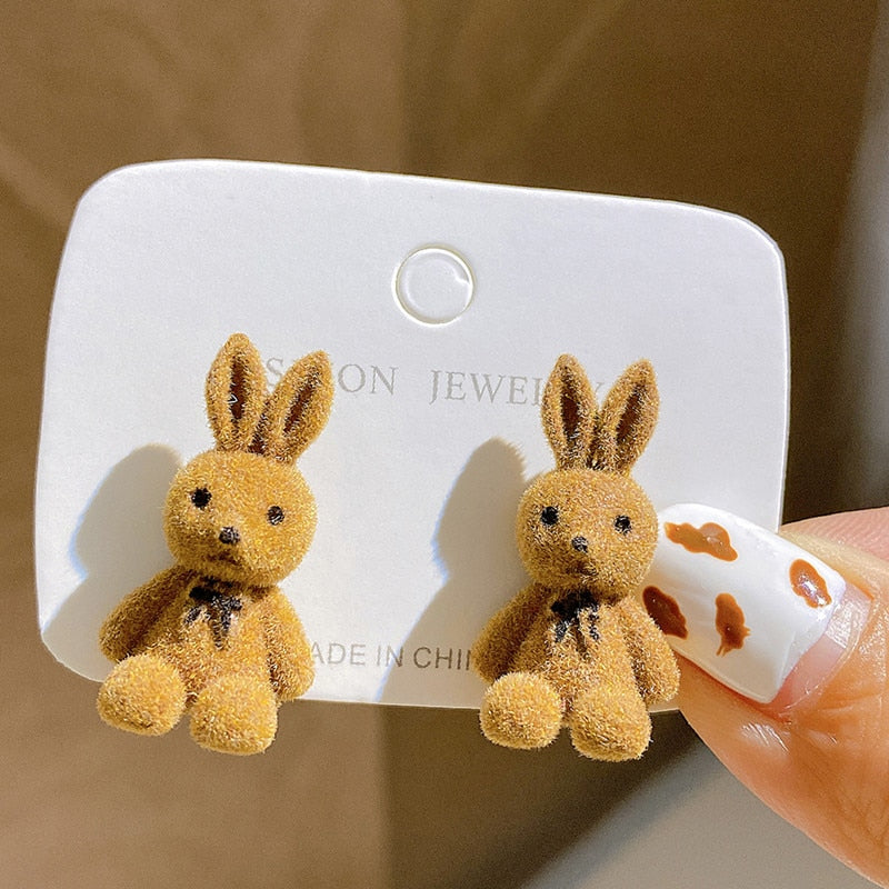 Brown Rabbit Stud Earrings Women gift Earring Fashion Charm Modern Jewelry