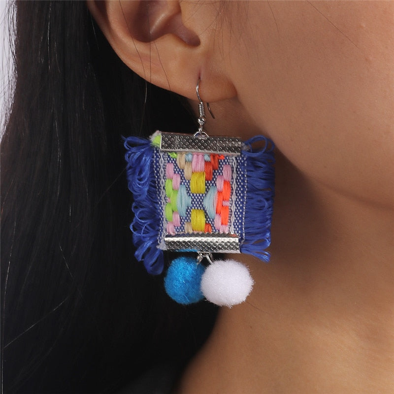 White Blue Pom-pom Dangle Drop Earrings Women Charms Earring Fashion Creative