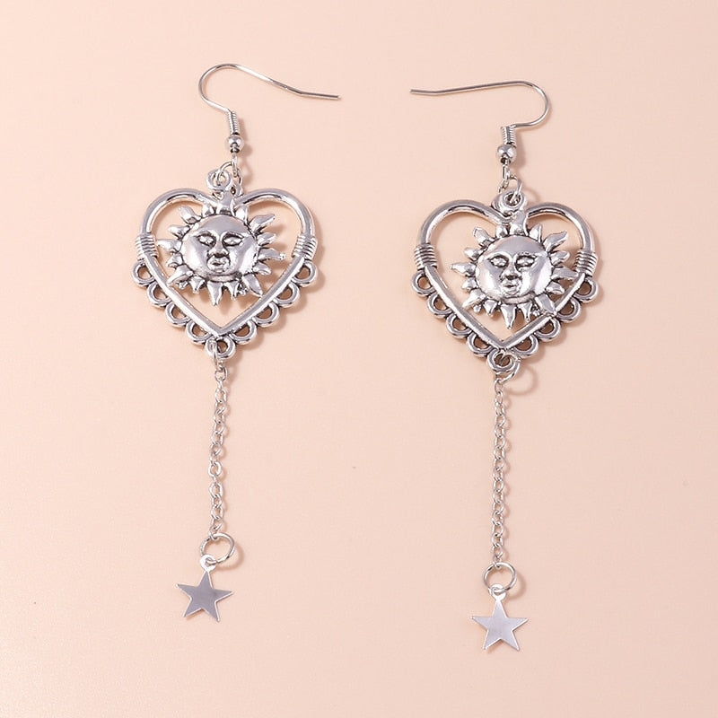 Sun In Heart Drop Earrings Women Creativity Jewelry Cute Earring Girls Gift