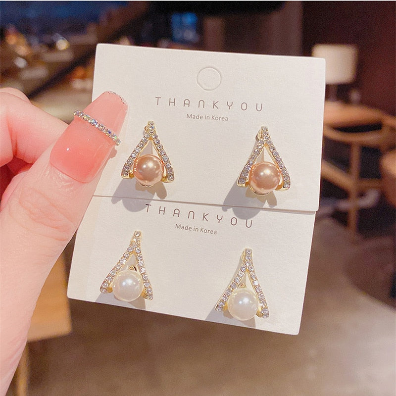 Geometric Shape Simple Imitation Pearl Earrings For Woman Delicate Fashion Ear