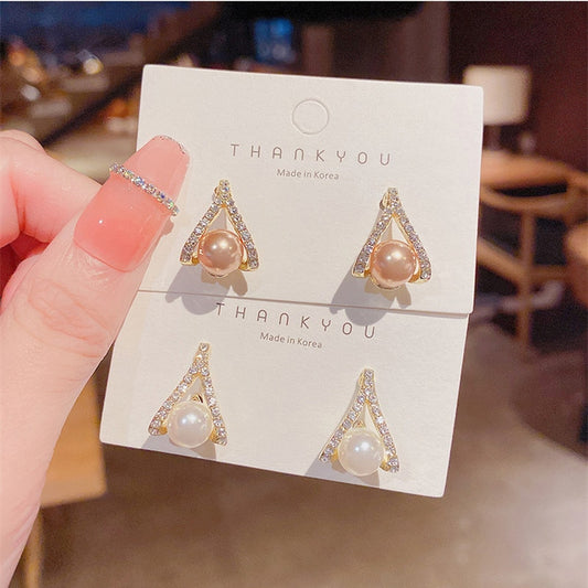 Geometric Shape Simple Imitation Pearl Earrings For Woman Delicate Fashion Ear