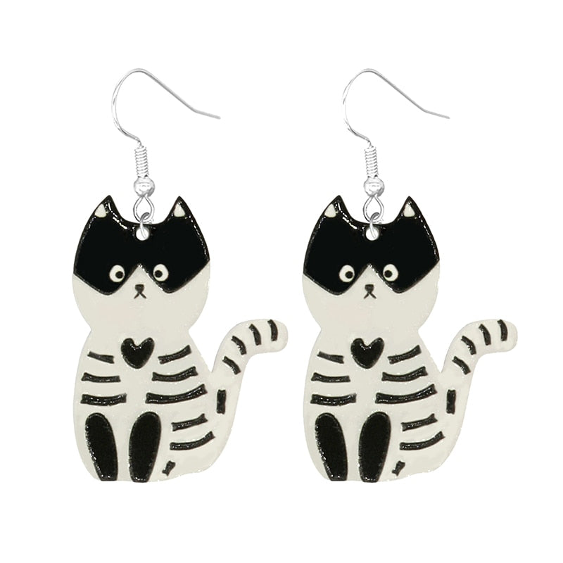 Black and White Stripe Cat Dangle Earrings Women Gifts Earring Cute Girls