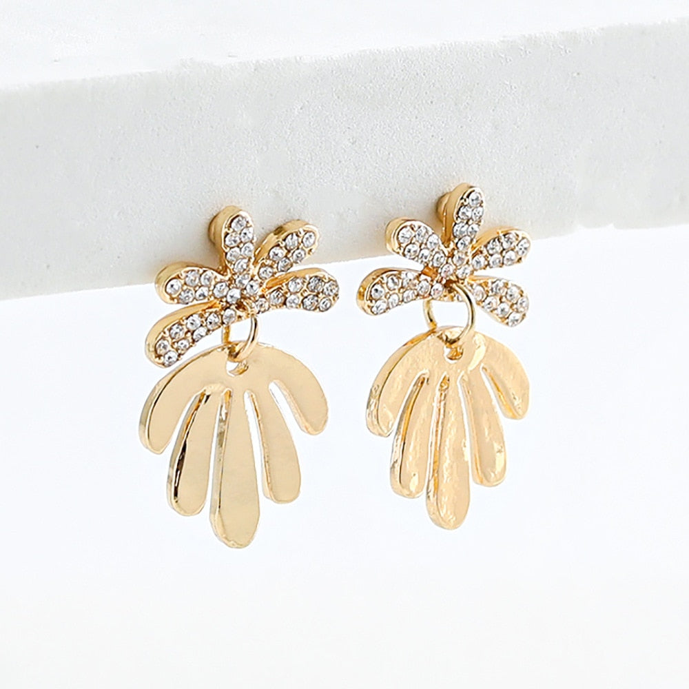 Rhinestone Metal Leaf Drop Earrings Women Girl Party Gift Fashion Ear Jewelry