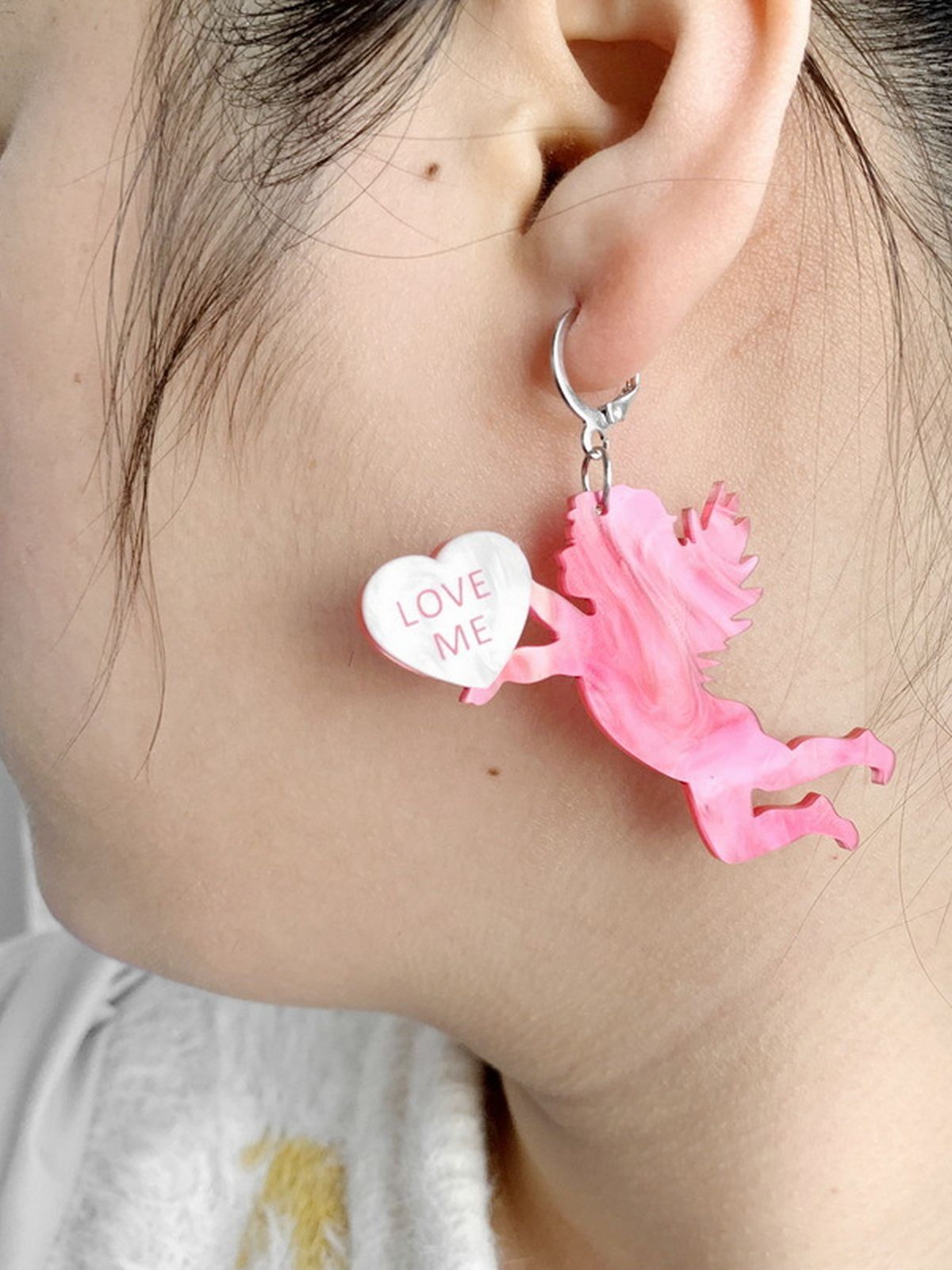 Valentine's Day Acrylic Pink Angel Dangle Earrings Women Girl Fashion Trendy