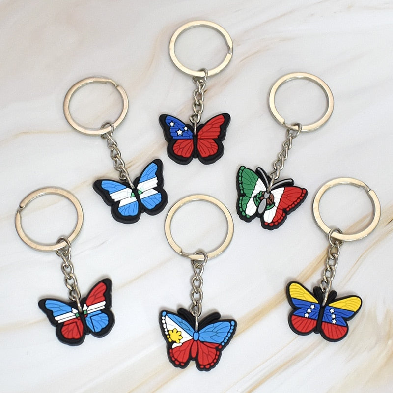 12 Styles Butterfly NationalFlag Key Pendant Soft Silicone Metal Key Chains