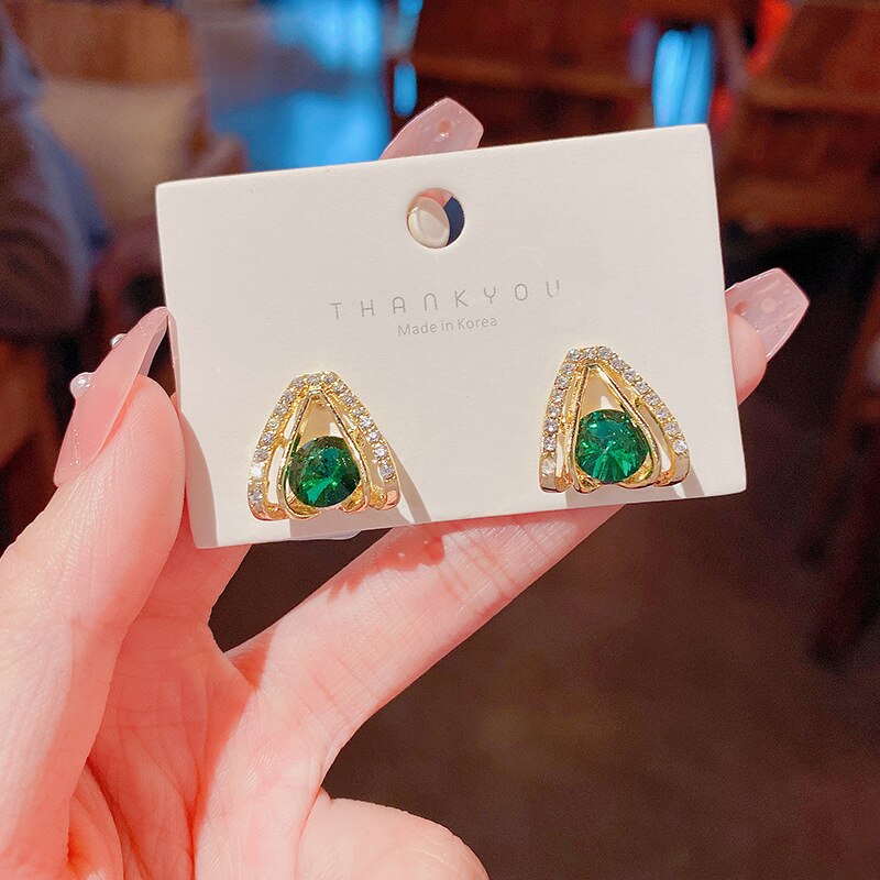 Green Rhinestone Luxury Retro Earrings Women Fashion Exquisite Ear Jewelry