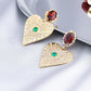 Green Crystal Eye Heart Lady Cute Dangle Earrings for Women Jewelry Girls