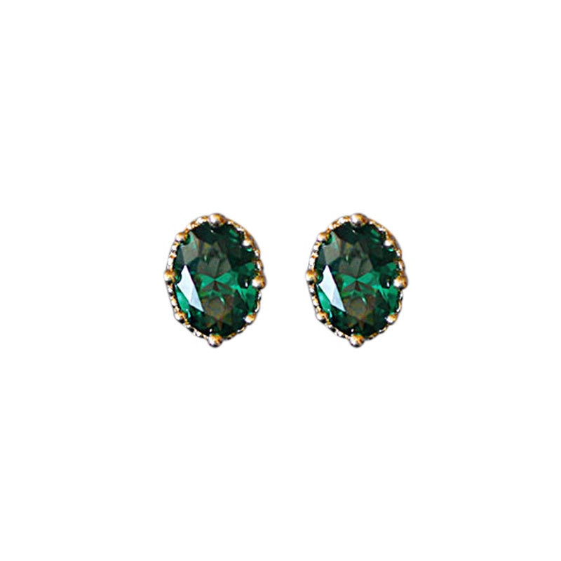 Deep Green Oval Stud Earrings Woman Elegant Earring Fashion Modern Jewelry Gift