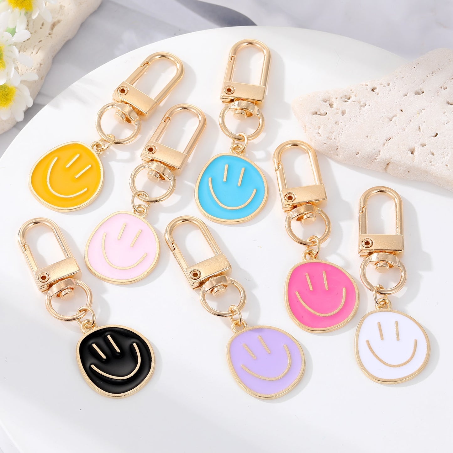 7 Styles Round Smile Face Keychain Key Ring For Women Gift Fashion Cartoon Bag