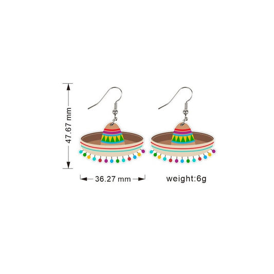 Mexican Pattern Hat Drop Earrings Women Travel Fashion Cartoon Earrings Creative