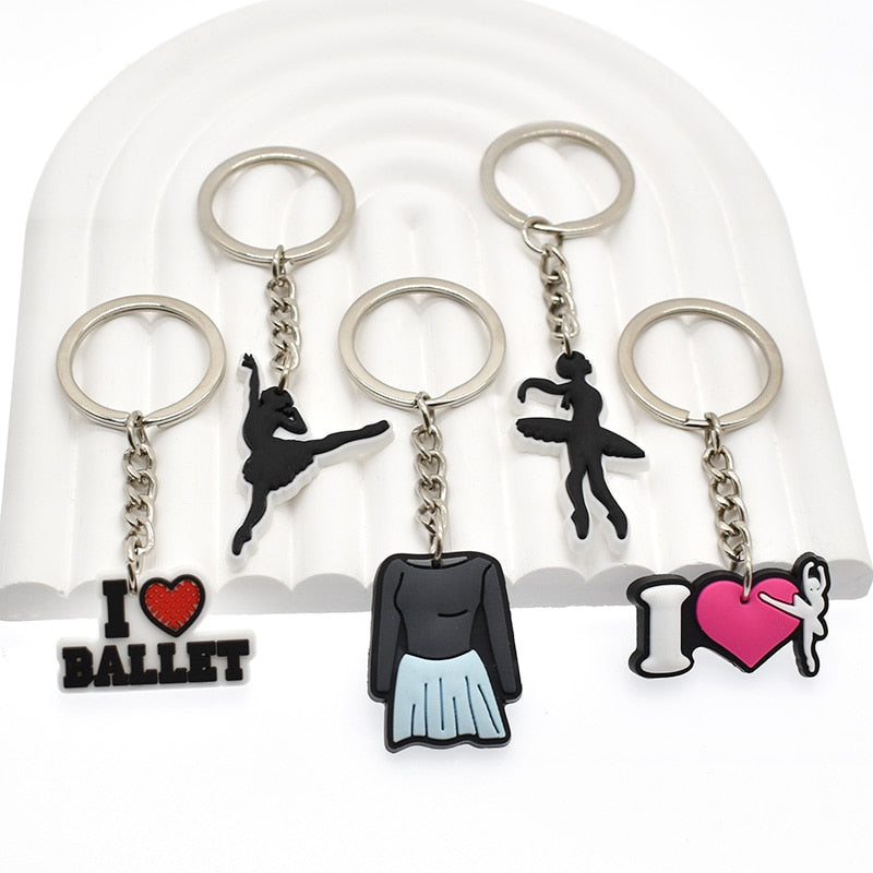 12 Styles I Love Dance Ballet Shoe Ballerina Keychain Party Gift Cute Keyring