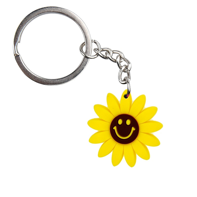 Smily Sunflower PVC Keychain Cartoon Creative Gift Key Holder Keyring Anime