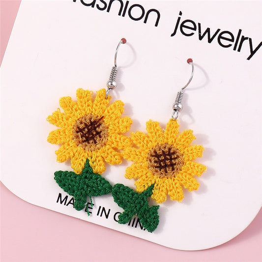 Knit Sunflower Dangle Drop Earrings Women Charms Earring Fashion Creative