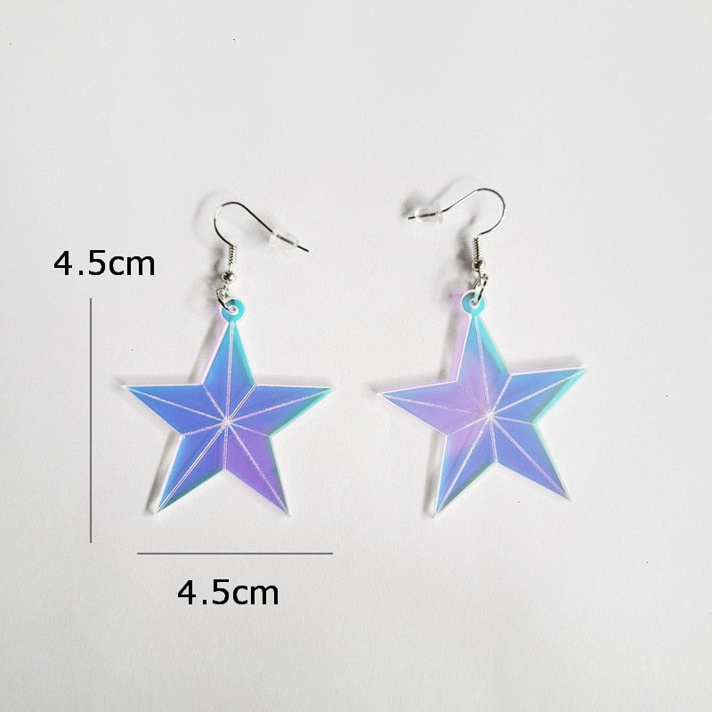 Holographic Star Drop Earrings Hip Hop Art Women Party Jewelry Ear Fashion