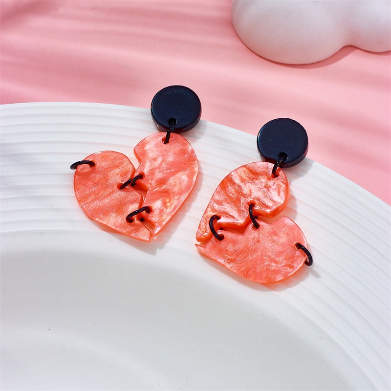 Broken Heart Drop Earrings Female Travel Cartoon Earrings Creative Art Jewelry