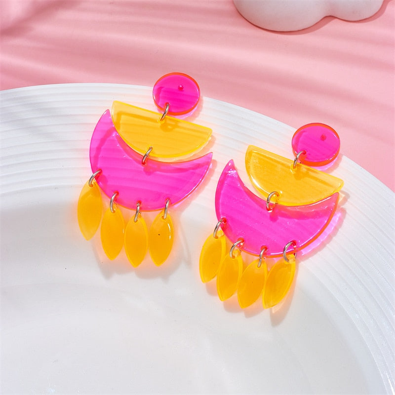 Orange Pink Drop Earrings Female Travel Cartoon Earrings Creative Art Jewelry