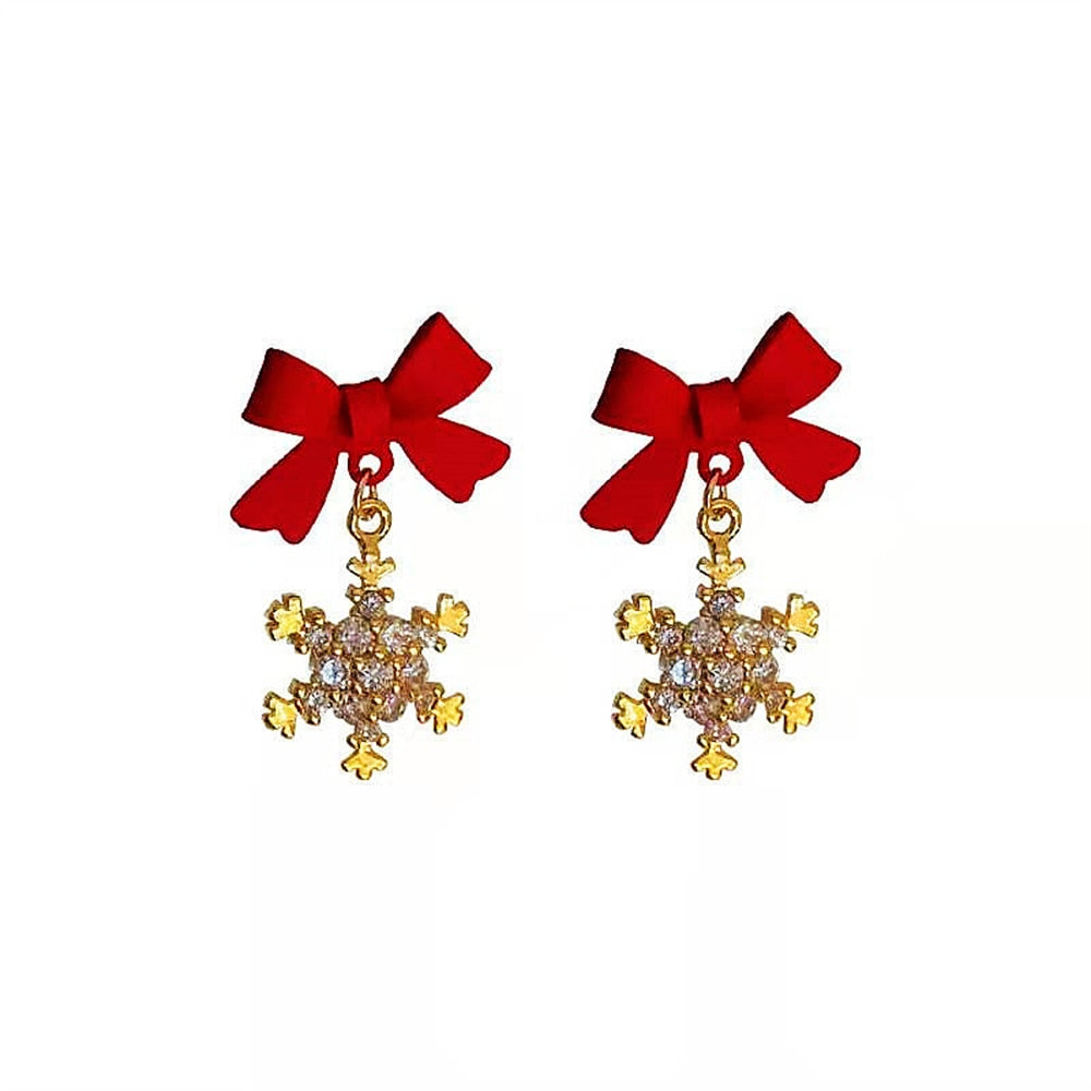 Red Bow Snowflake Exquisite Stud Earrings Women Statement Earrings Party Jewelry