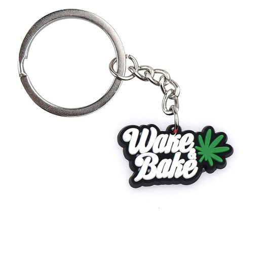 Wake and Bake Green Leaf Keychain Cartoon Creative Gift Key Holder Keyring Anime