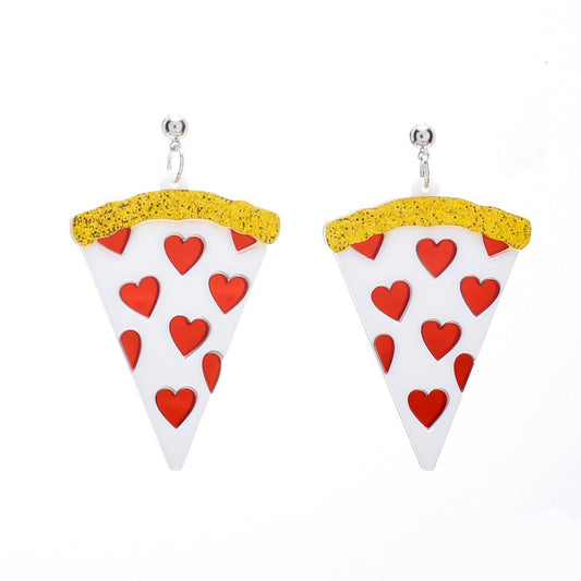 Pizza Slice with Hearts Drop Earrings Women Creativity Jewelry Cute Earring