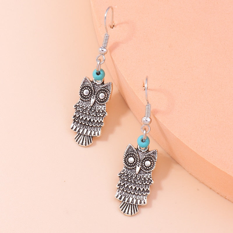 Turquoise Bead Owl Dangle Earrings Women Gifts Earring Cute Girls Eardrop