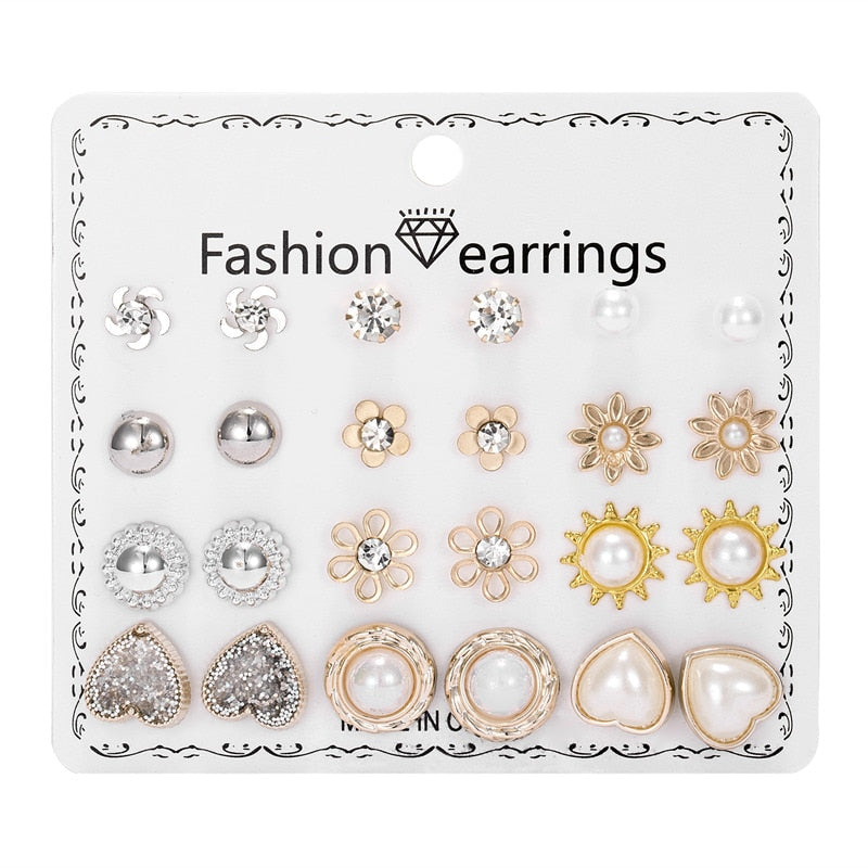 12 Pairs Flowers Stud Earrings Women gift Earring Fashion Charm Statement