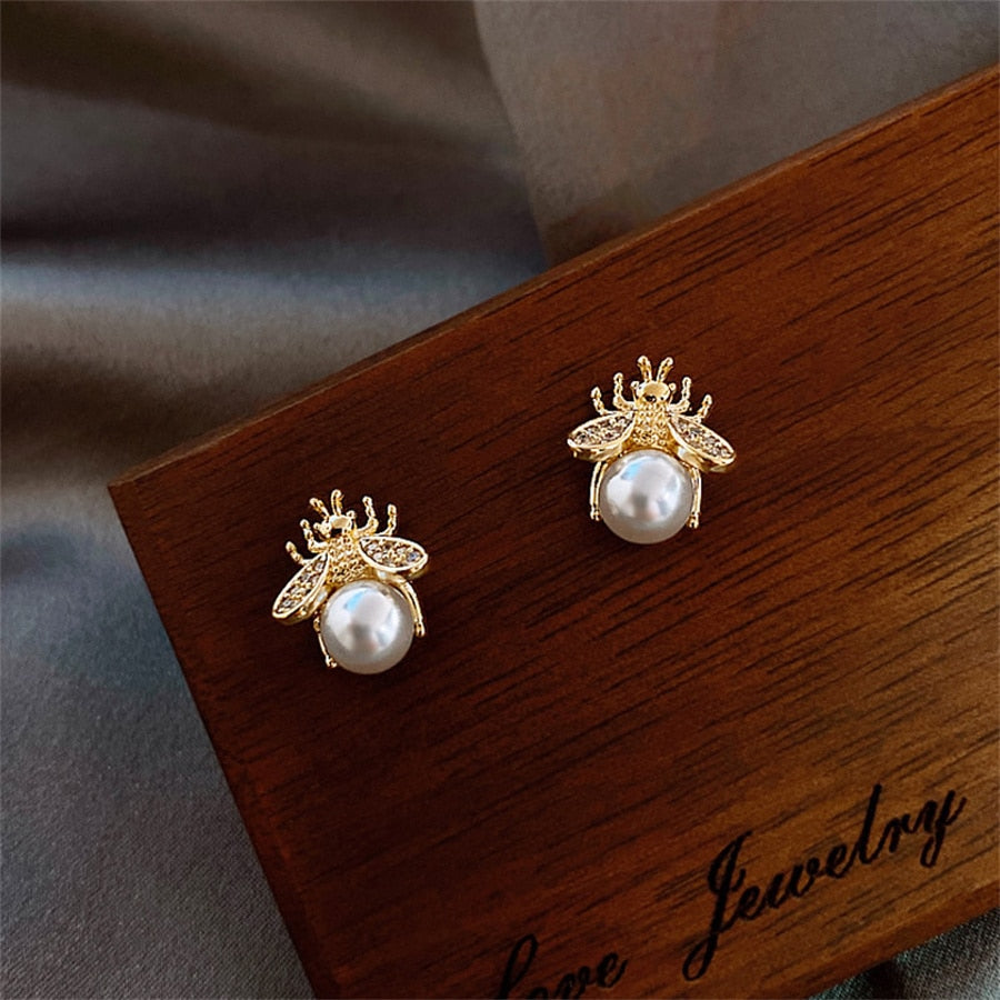 Faux Pearl Bee Stud Earrings Ladies Wedding Party Earring Birthday Jewelry Gifts