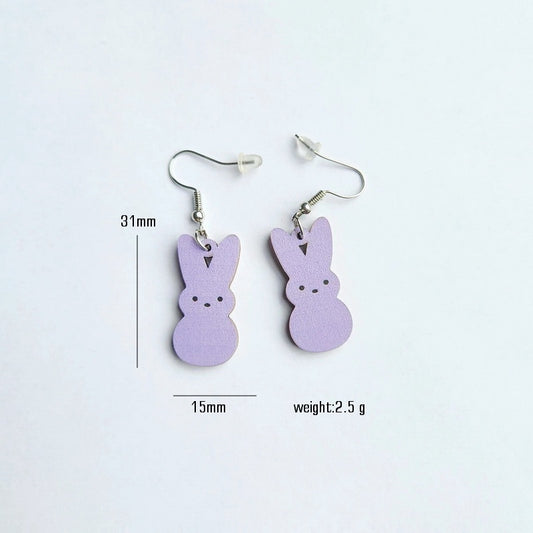 Violet Bunny Wooden Drop Earrings Women Gifts Earring Cute Girls Eardrop Jewelry