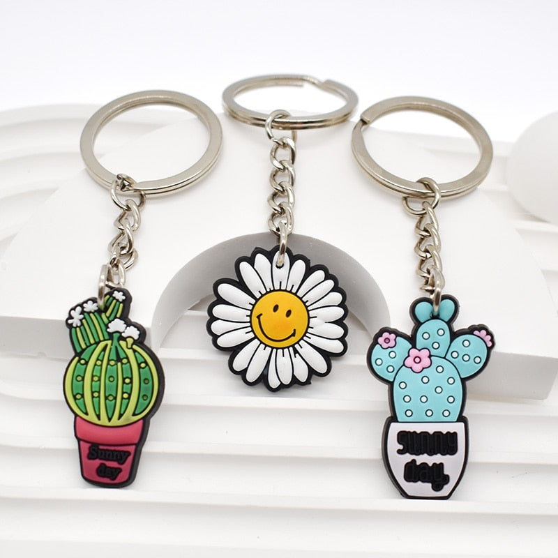 9 Styles Daisies Cactus Flower Keychain Cartoon Creative Gift Key Holder Keyring