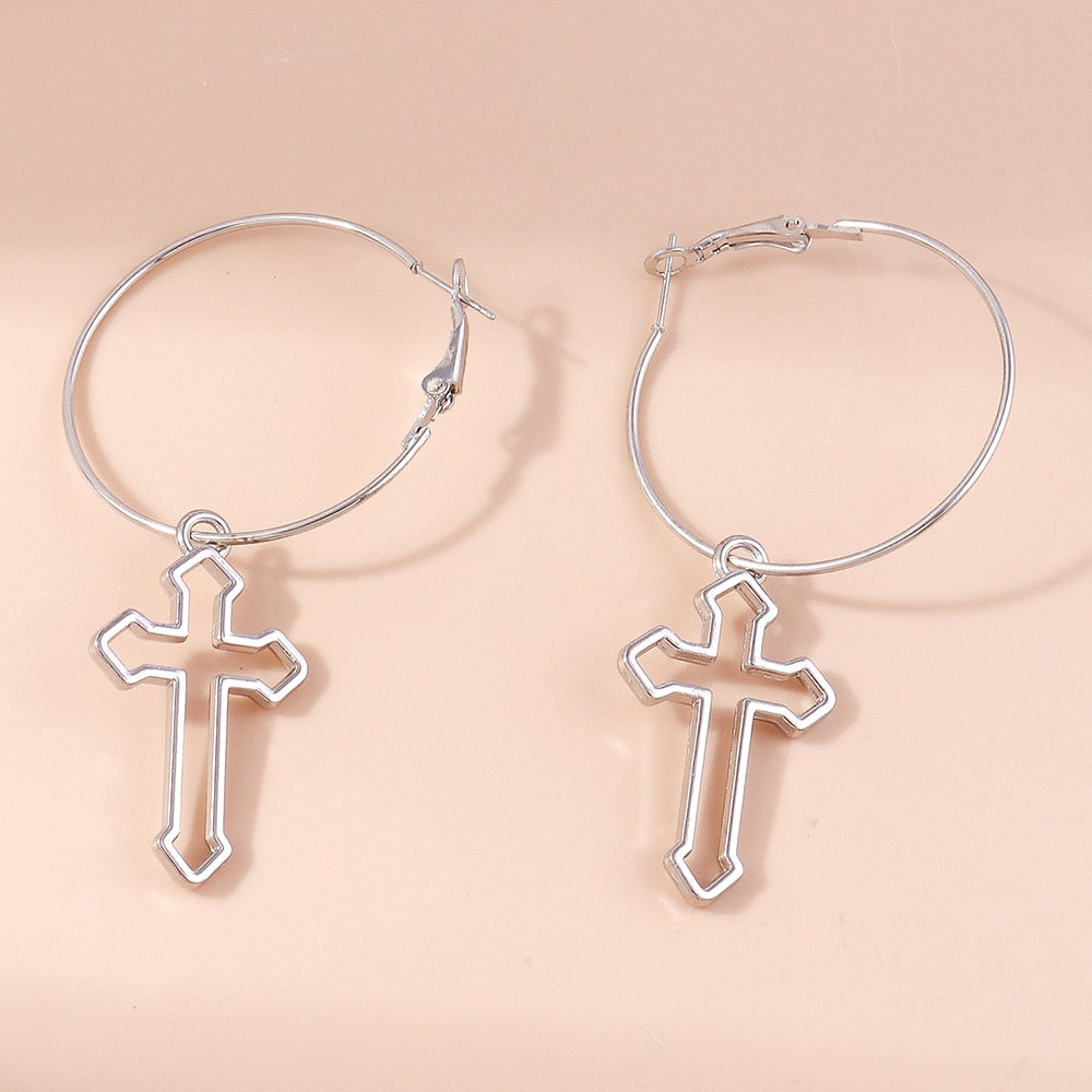 Hollow Silver-colored Cross Drop Earrings Women Creativity Jewelry Cute Earring