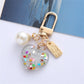 5 Styles Cute Resin Heart Key Chain Colorful Sequins Filled Keychain with Pearl