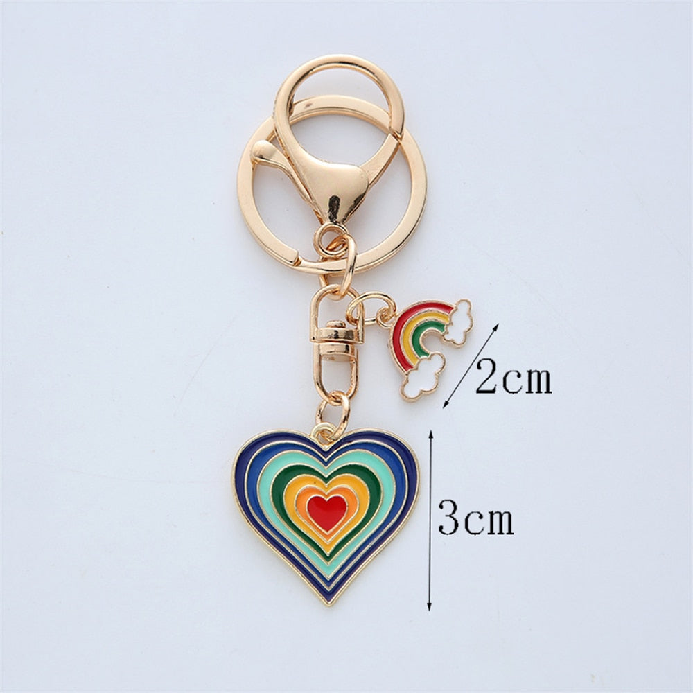 2 Styles Alloy Heart Rainbow Charms Keychain Couple Keyring Love Gift Woemn Bag