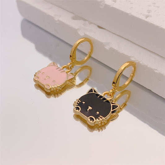 Pink and Black Kitty Drop Earrings Women Creativity Jewelry Cute Earring Girls