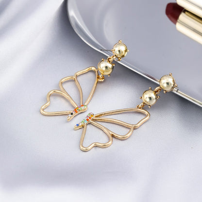 Butterfly Wings Colorful Crystals Lady Cute Dangle Earrings for Women Jewelry