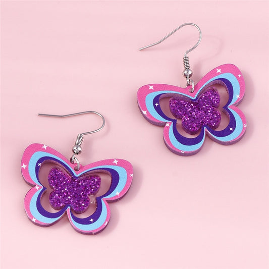 Glitter Purple Butterfly Dangle Earrings Women Charms Earring Fashion Creative