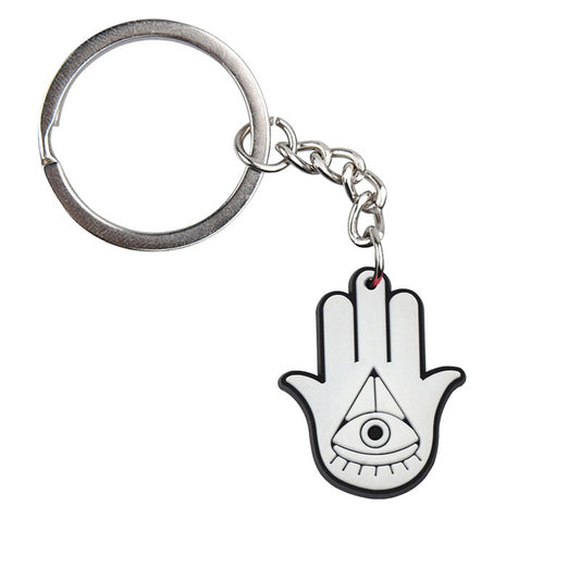 White Hamsa Lucky Evil Eye Keychain Cartoon Key Holder Car handbag Keyring Gift