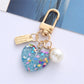 5 Styles Cute Resin Heart Key Chain Colorful Sequins Filled Keychain with Pearl