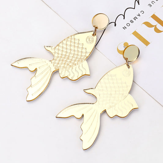 Gold Fish Acrylic Drop Earrings Women Travel Fashion Cartoon Earrings Creative
