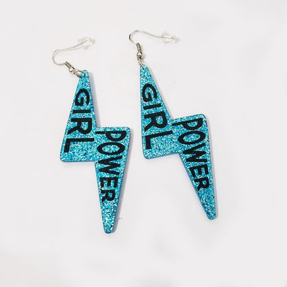 Sky Blue Glitter Girl Power Drop Earrings Hip Hop Art Women Party Jewelry Ear