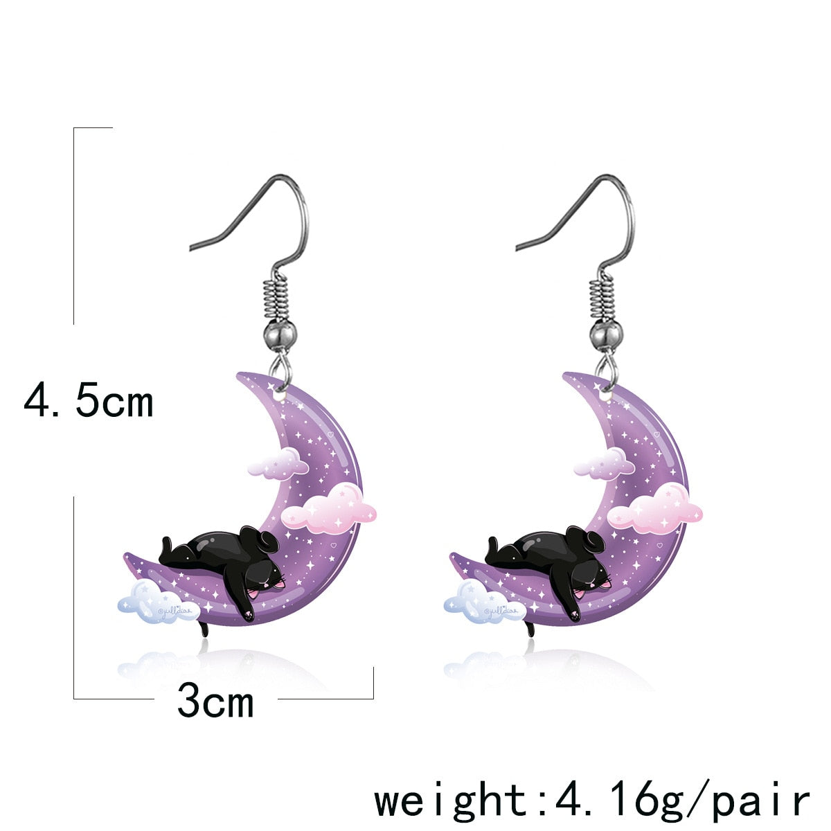 Creative Acrylic Purple Moon Cat Dangle Earrings Charms Jewelry Fashion Creative