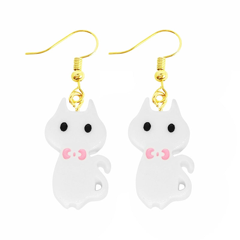 White Kitty Dangle Earrings Women Gifts Earring Cute Girls Eardrop Jewelry