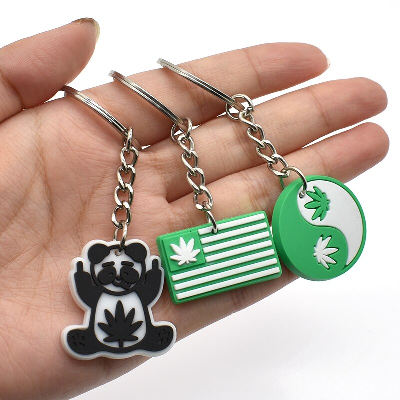 20 Styles Hemp leaf Soft PVC Keychain Smoke Green Rubber Key Ring Hiphop Pendant