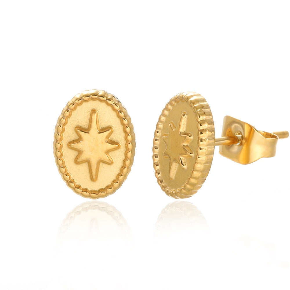 Oval Star Minimalist Fashion Mini Stud Earrings Women Ear Piercing Jewelry