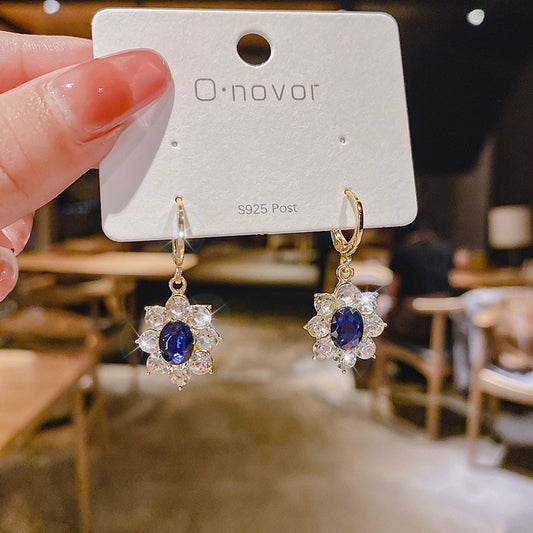 Blue Rhinestone Lady Cute Dangle Earrings for Women Jewelry Girls Earrings