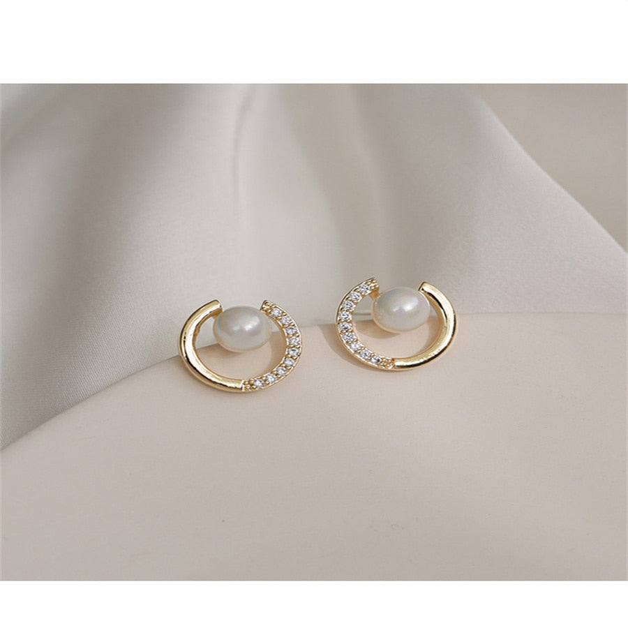 Half Rhinestone Circle Stud Earrings Ladies Wedding Party Earring Birthday