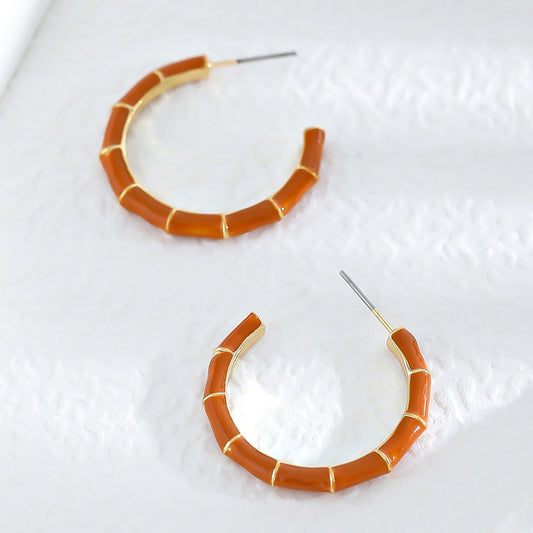 Amber Color Bamboo Style Hoop Earrings Hip Hop Women Party Gift Jewelry Ear