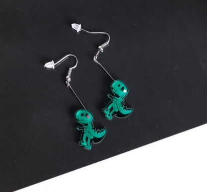 Green Dinosaur Skeleton Drop Earrings Hip Hop Women Party Gift Jewelry Ear