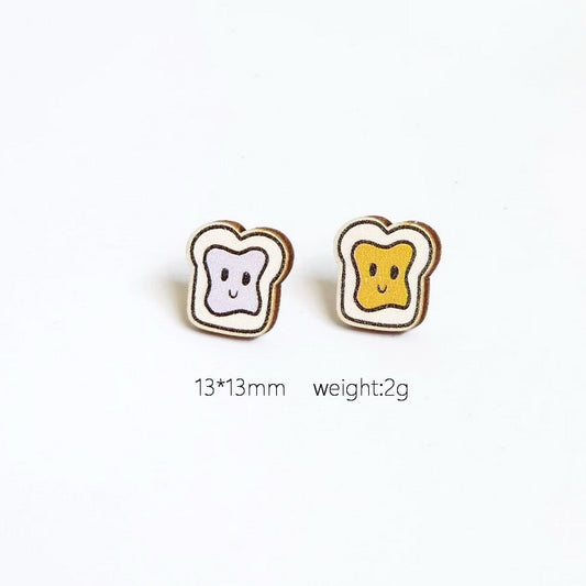 Peanut Butter Toast Wooden Stud Earrings Trendy Women Fashion Earrings Jewelry