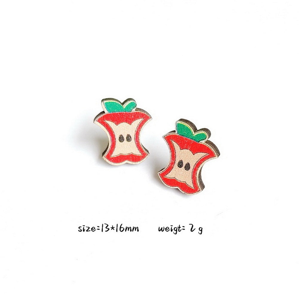 Wooden Apple Middel Stud Charm Earrings For Women Girl Fashion Modern Jewelry