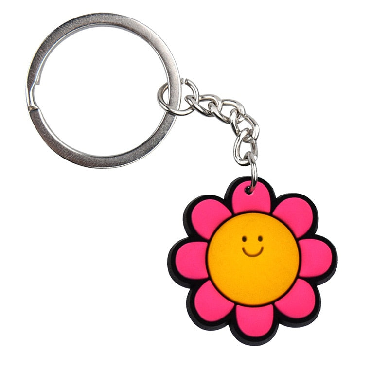 Yellow Pink Flower Cartoon Keyring Cute Creative Fashion Keychains Bag Pendant